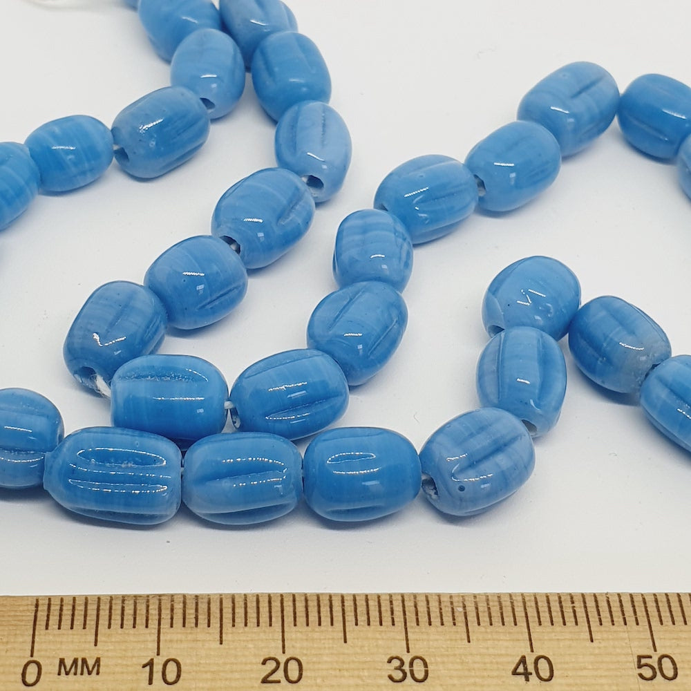 Melons - Blue Opaque - Java Glass Lampwork Beads - (1 strand)