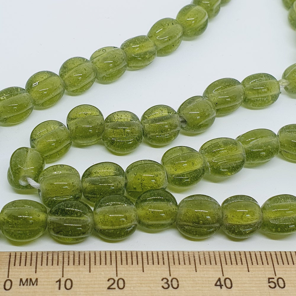 Melons - Green Transparent - Java Glass Lampwork Beads - (1 strand)