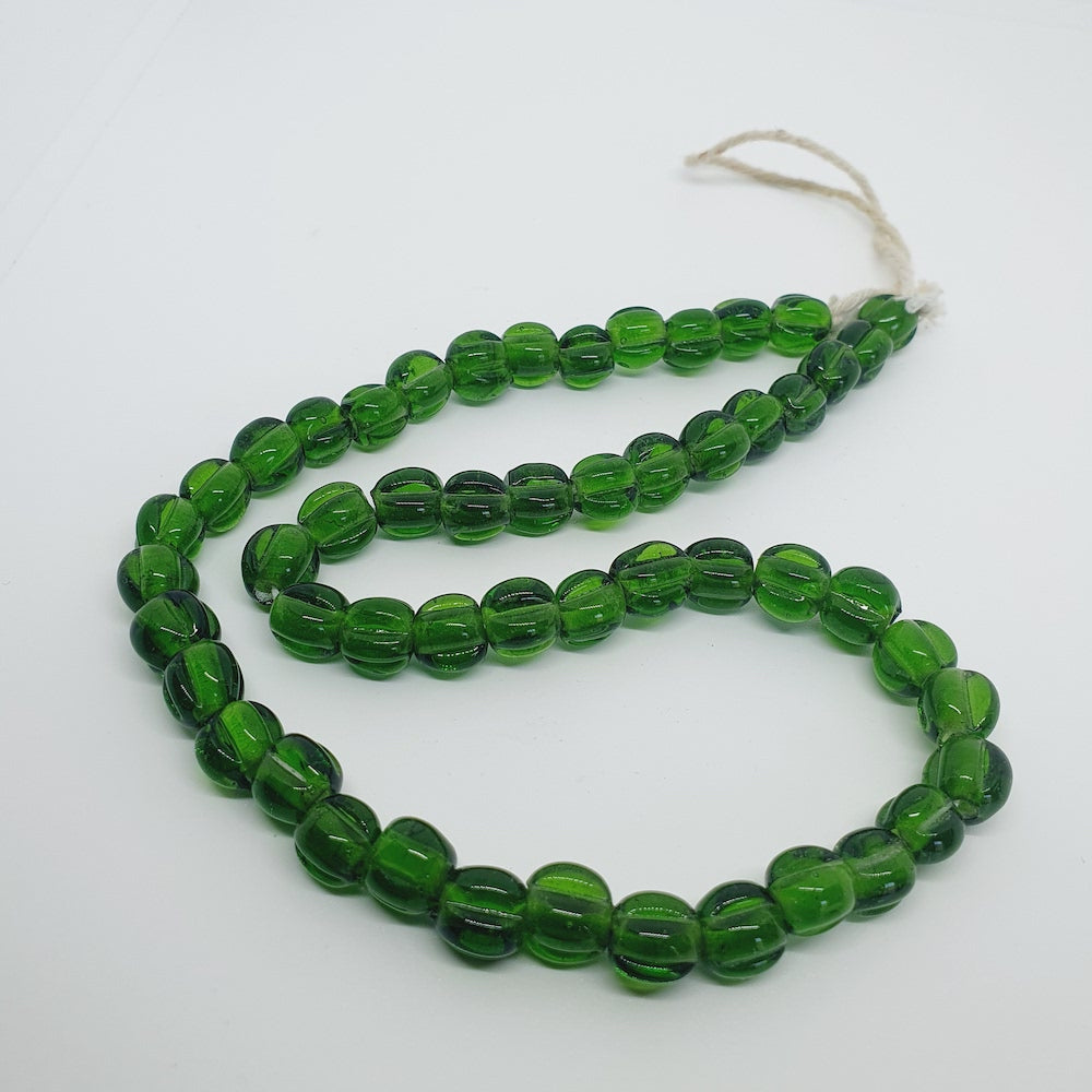 Melons - Bottle Green Transparent - Java Glass Lampwork Beads - (1 strand)