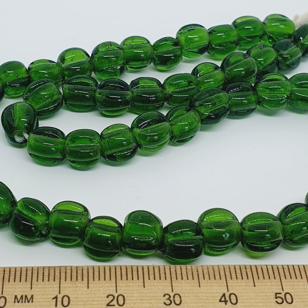Melons - Bottle Green Transparent - Java Glass Lampwork Beads - (1 strand)