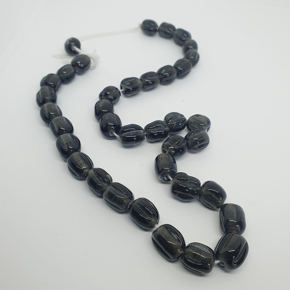 Melons - Black Transparent - Java Glass Lampwork Beads - (1 strand)