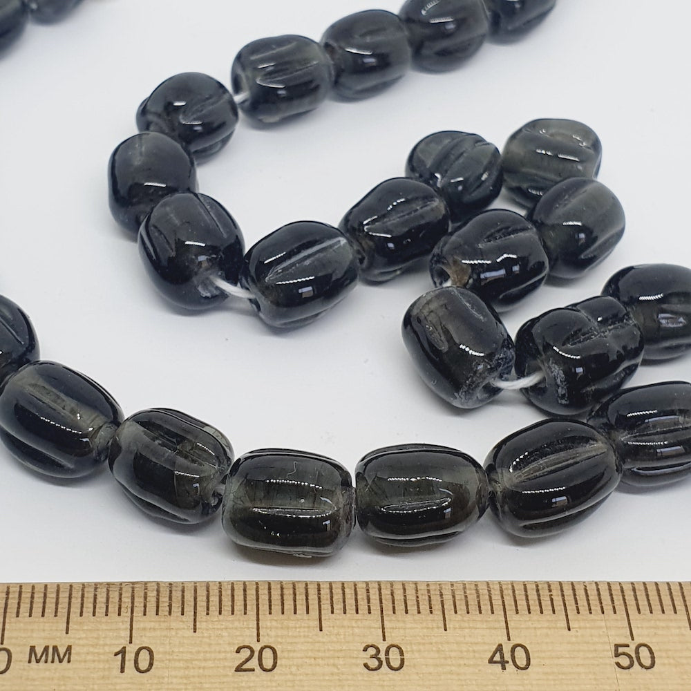 Melons - Black Transparent - Java Glass Lampwork Beads - (1 strand)