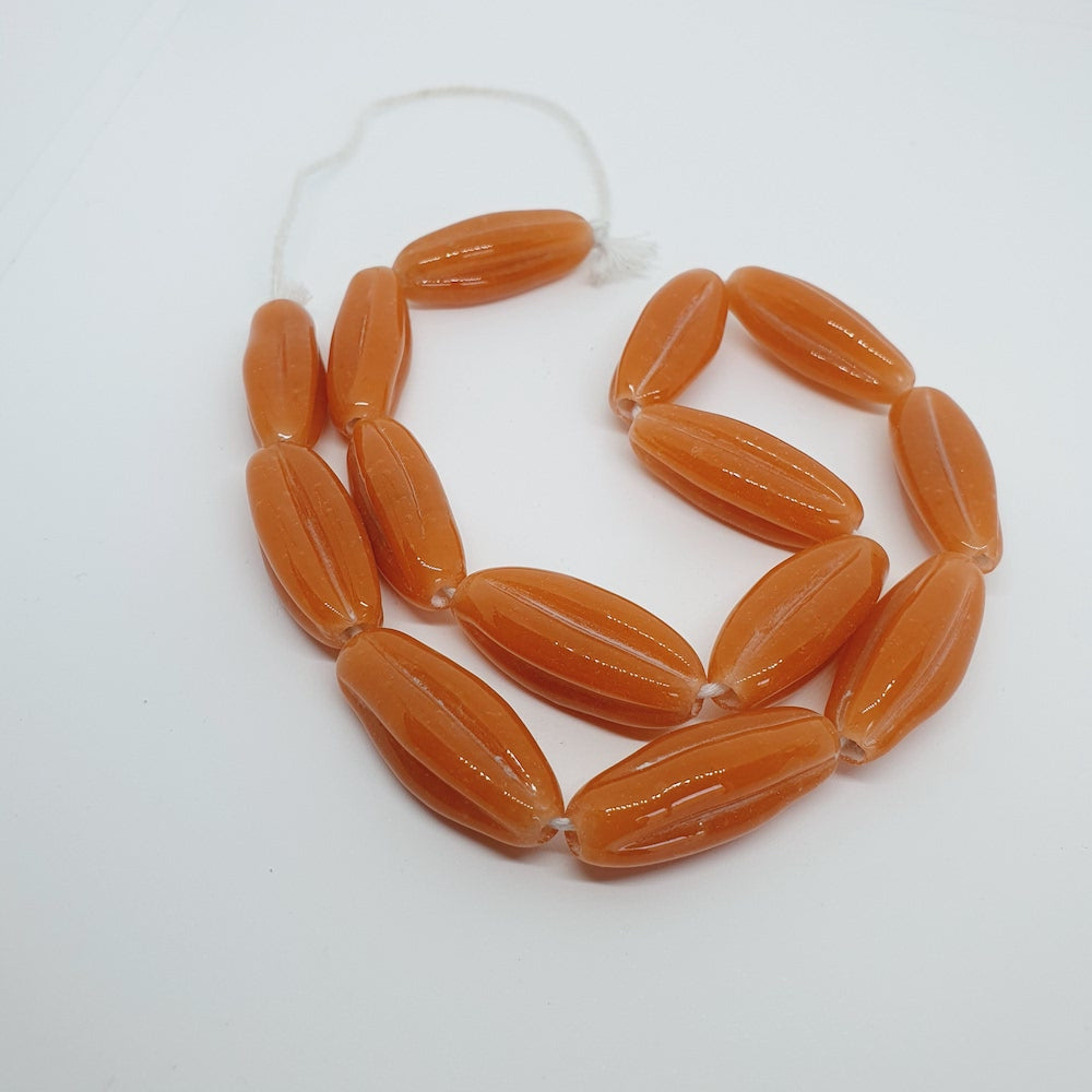 Starfruit Long - Orange Opaque - Java Glass Lampwork Beads - (1 strand)