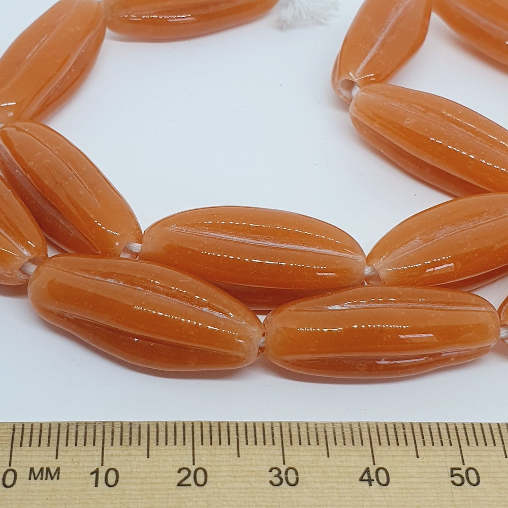 Starfruit Long - Orange Opaque - Java Glass Lampwork Beads - (1 strand)