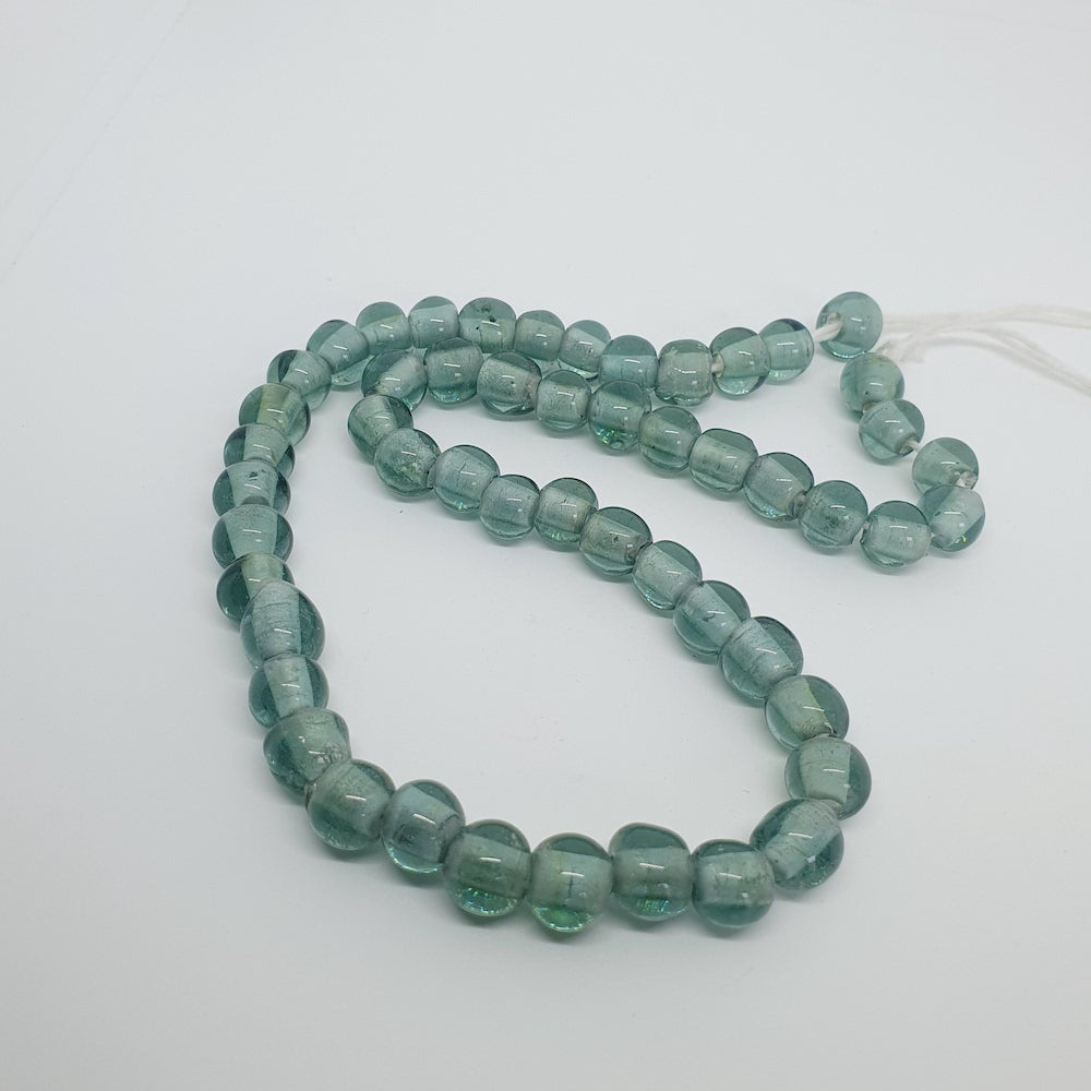 5~6mm Round - Sea Green Transparent - Java Glass Lampwork Beads - (1 strand)