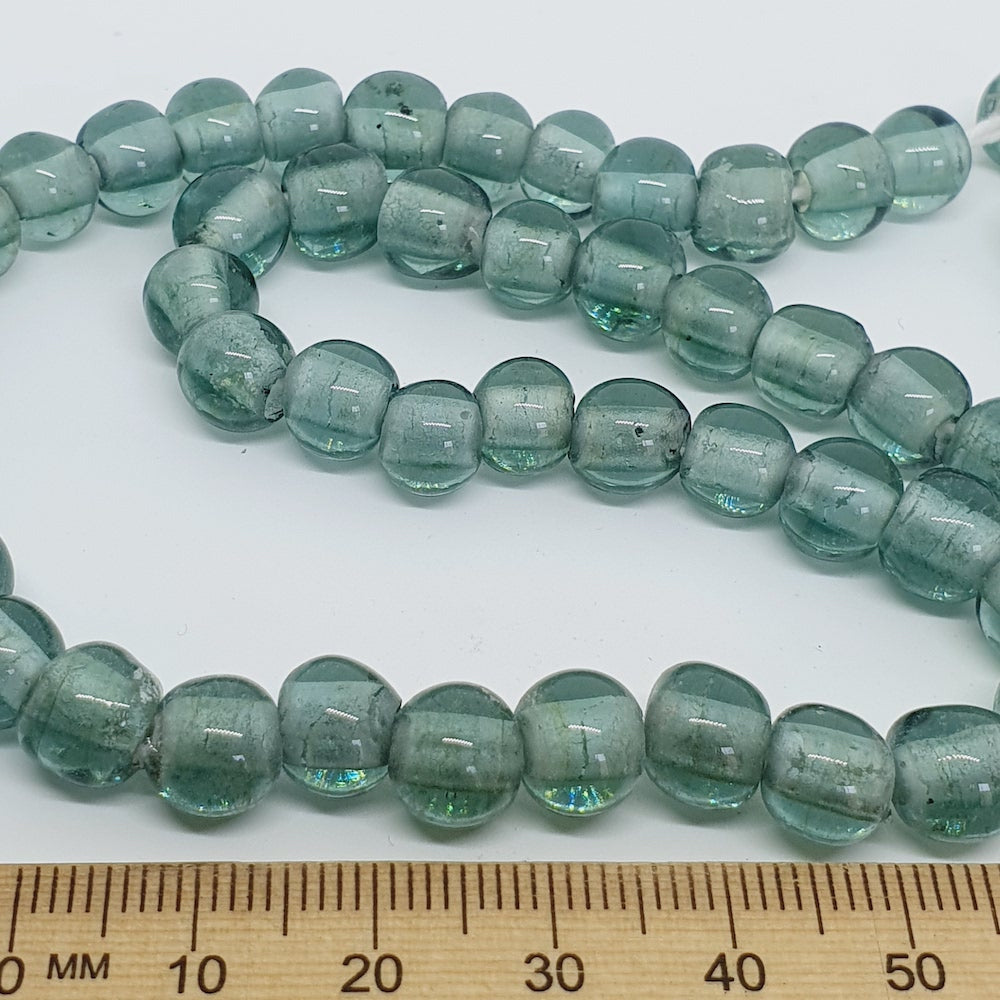 5~6mm Round - Sea Green Transparent - Java Glass Lampwork Beads - (1 strand)