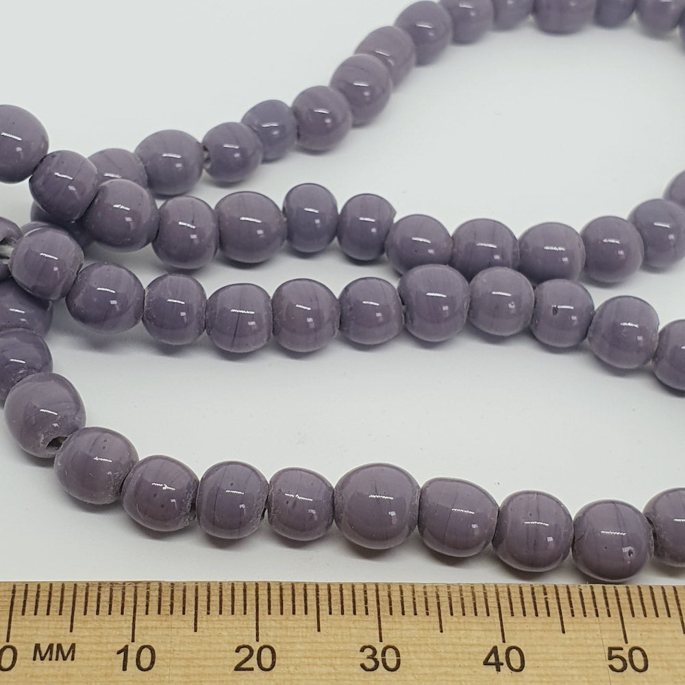 5~6mm Round - Dark Purple Opaque - Java Glass Lampwork Beads - (1 strand)