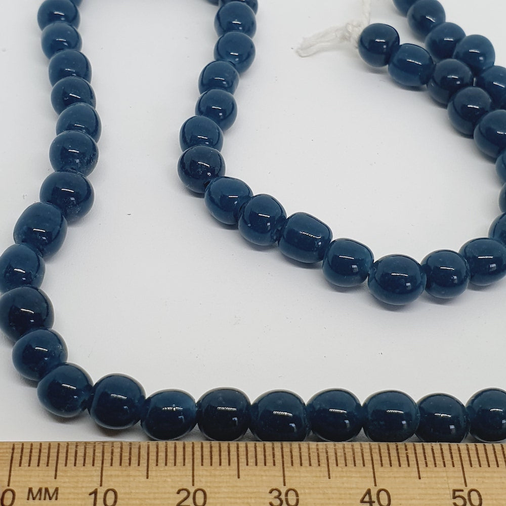 5~6mm Round - Teal Opaque - Java Glass Lampwork Beads - (1 strand)