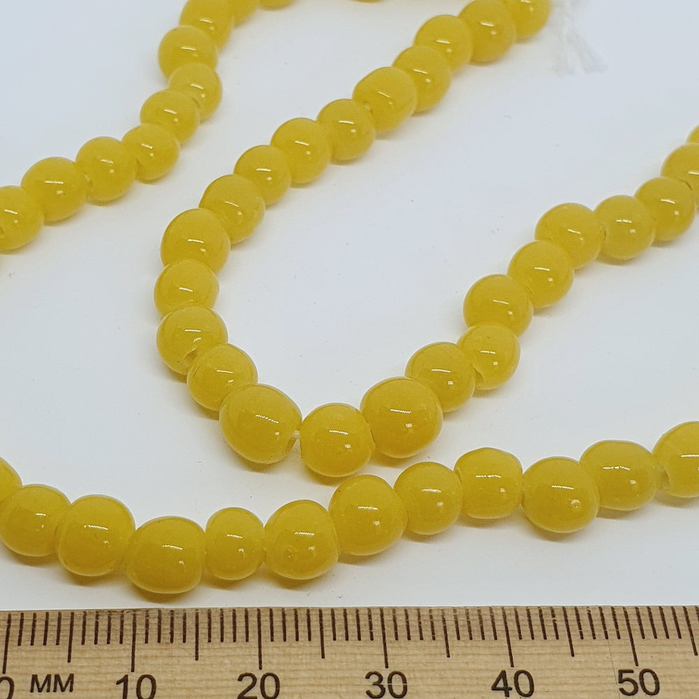 5~6mm Round - Yellow Opaque - Java Glass Lampwork Beads - (1 strand)
