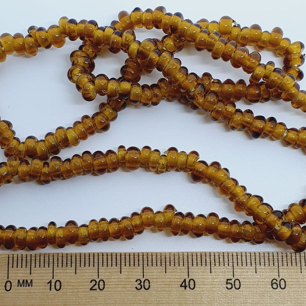 Donuts - Amber Transparent - Java Glass Lampwork Beads - (1 strand)