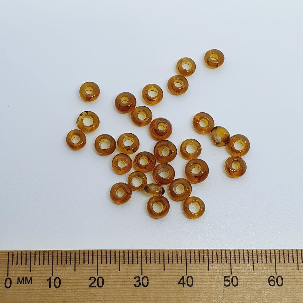 Donuts - Amber Transparent - Java Glass Lampwork Beads - (1 strand)