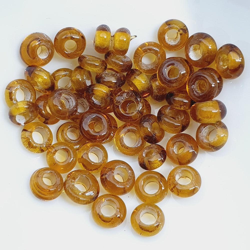 Donuts - Amber Transparent - Java Glass Lampwork Beads - (1 strand)