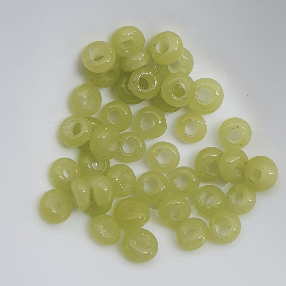 Donuts - Peridot Green Transparent - Java Glass Lampwork Beads - (1 strand)