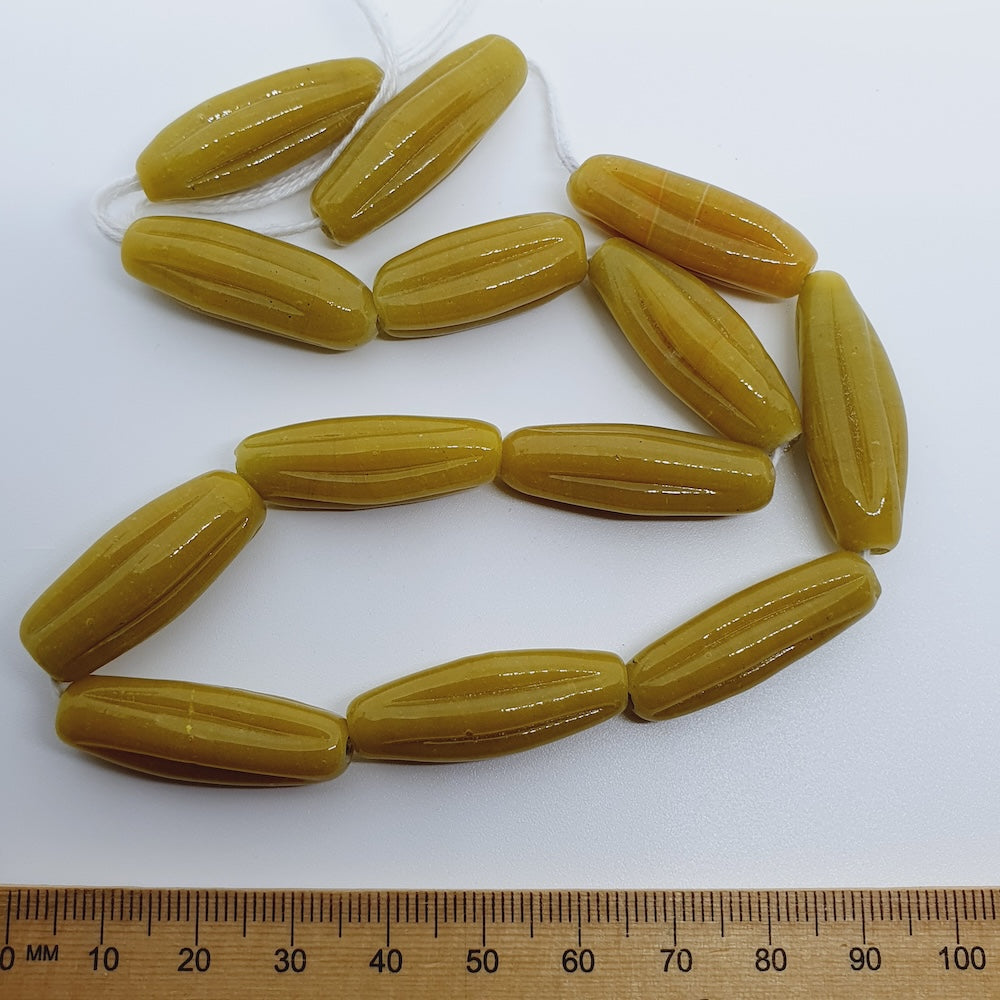 Starfruit Long - Mustard Opaque - Java Glass Lampwork Beads - (1 strand)