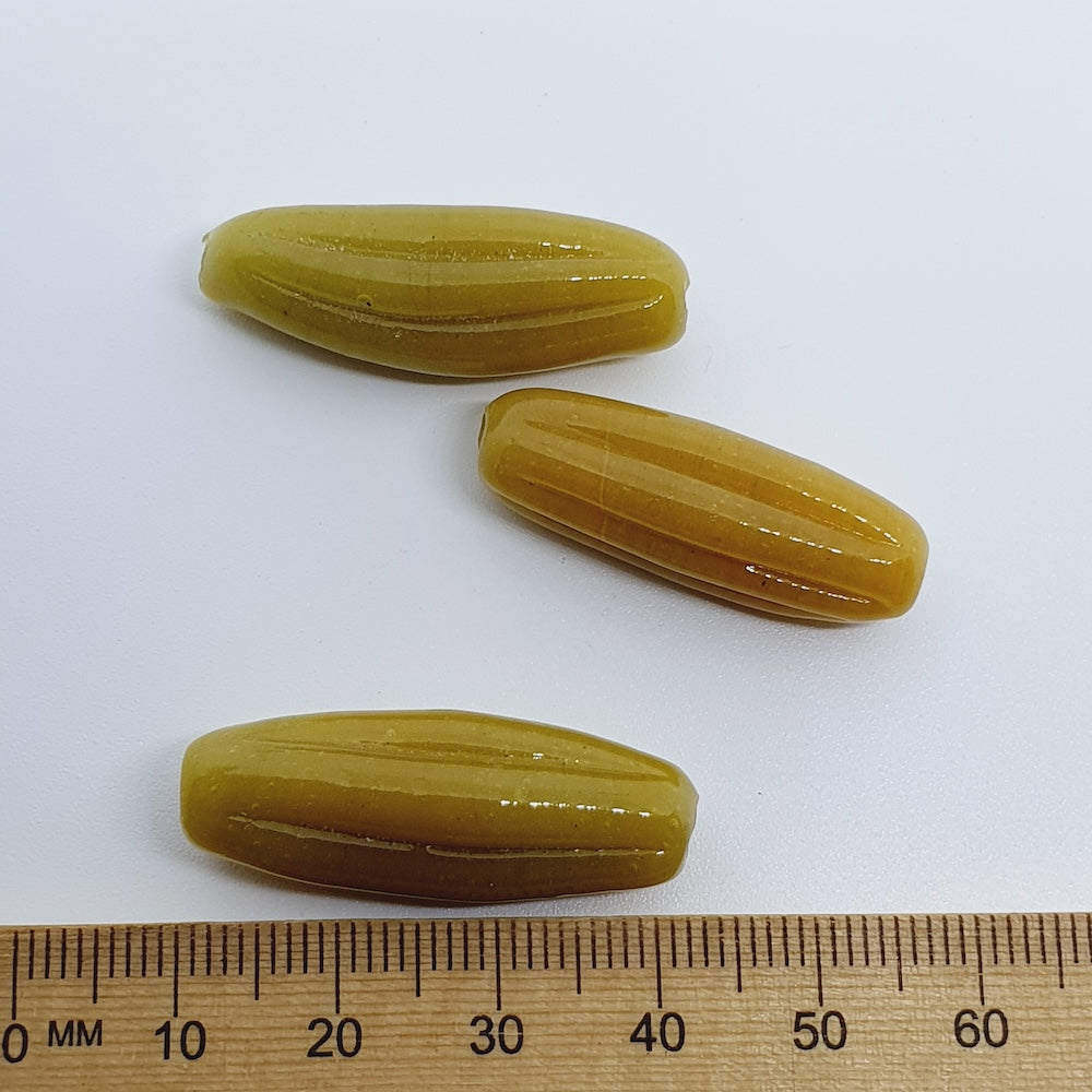 Starfruit Long - Mustard Opaque - Java Glass Lampwork Beads - (1 strand)