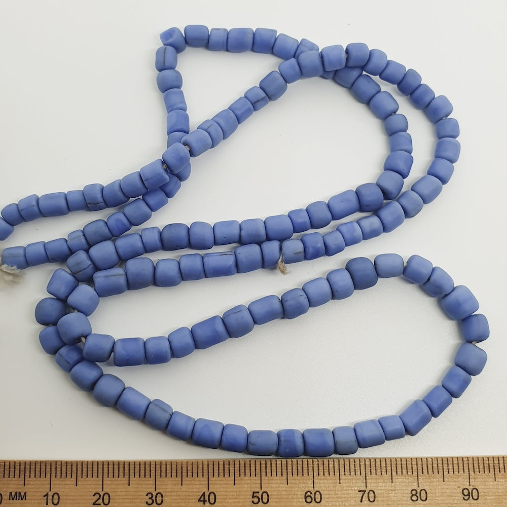 Tube - French Blue Matte Opaque - Java Recycled Glass Beads - (1 strand)