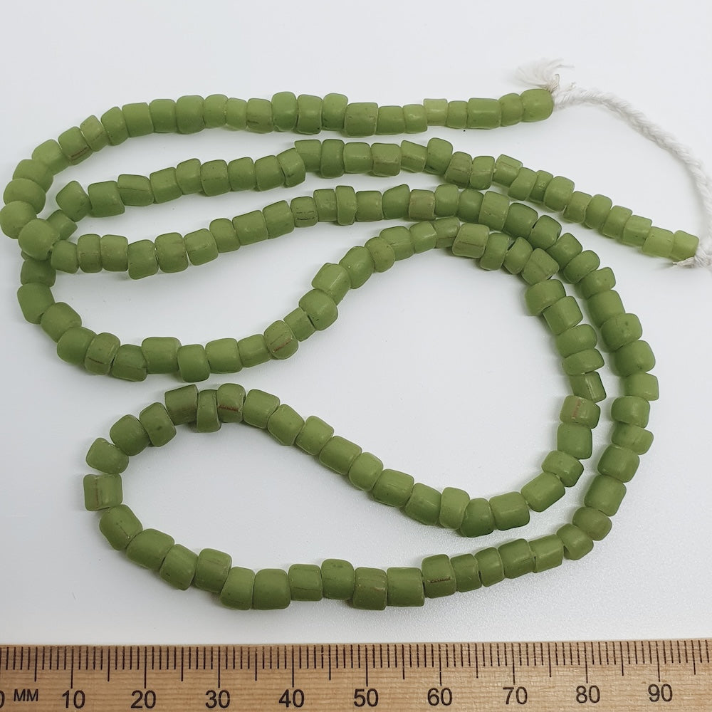 Tube - Peridot Green Matte Opaque - Java Recycled Glass Beads - (1 strand)