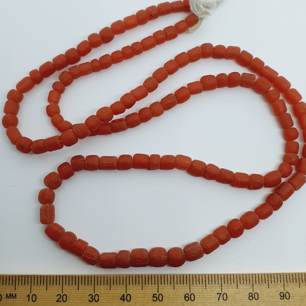 Tube - Red Matte Opaque - Java Recycled Glass Beads - (1 strand)
