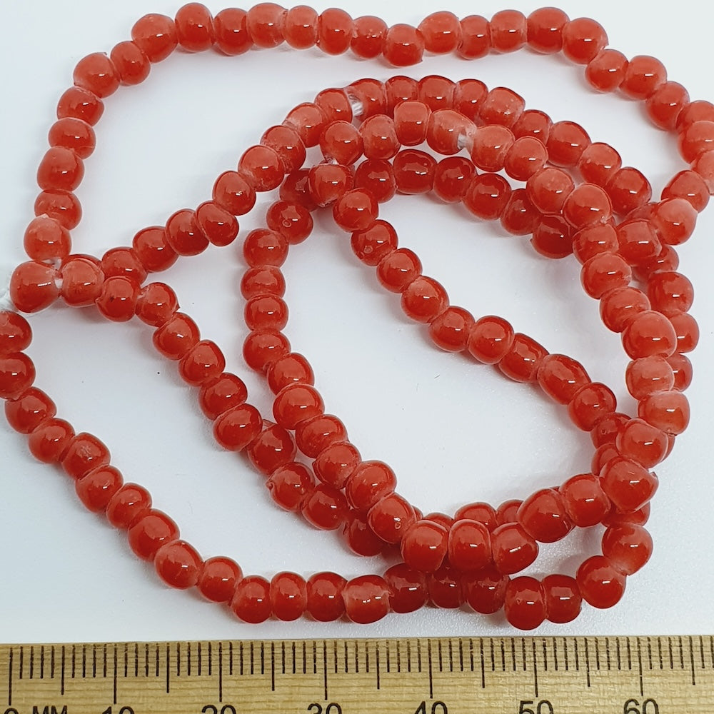 3~4mm Round - Red Opaque - Java Glass Lampwork Beads - (1 strand)