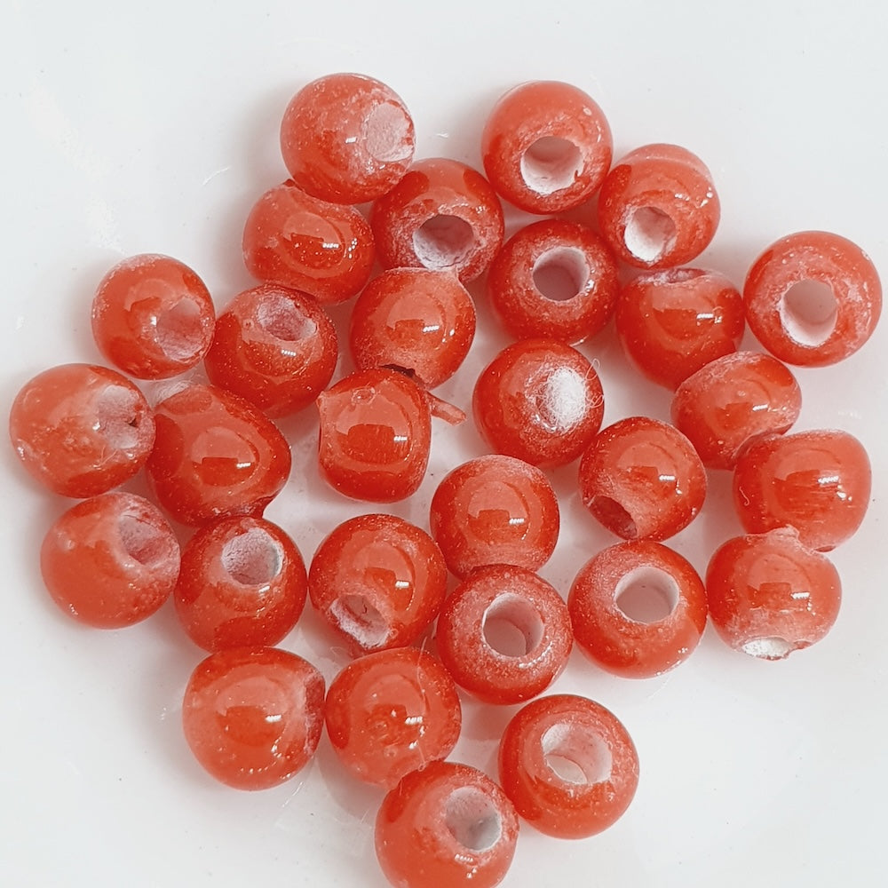 3~4mm Round - Red Opaque - Java Glass Lampwork Beads - (1 strand)