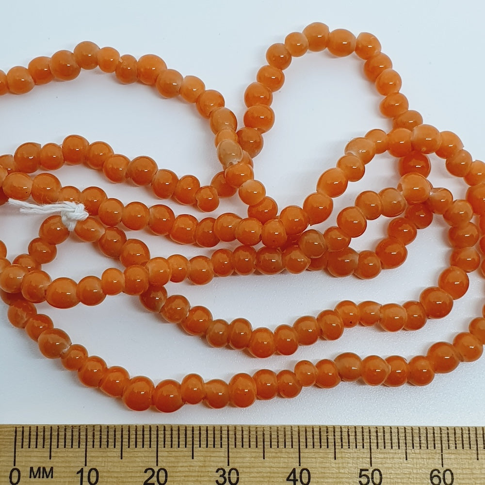 3~4mm Round - Orange Opaque - Java Glass Lampwork Beads - (1 strand)