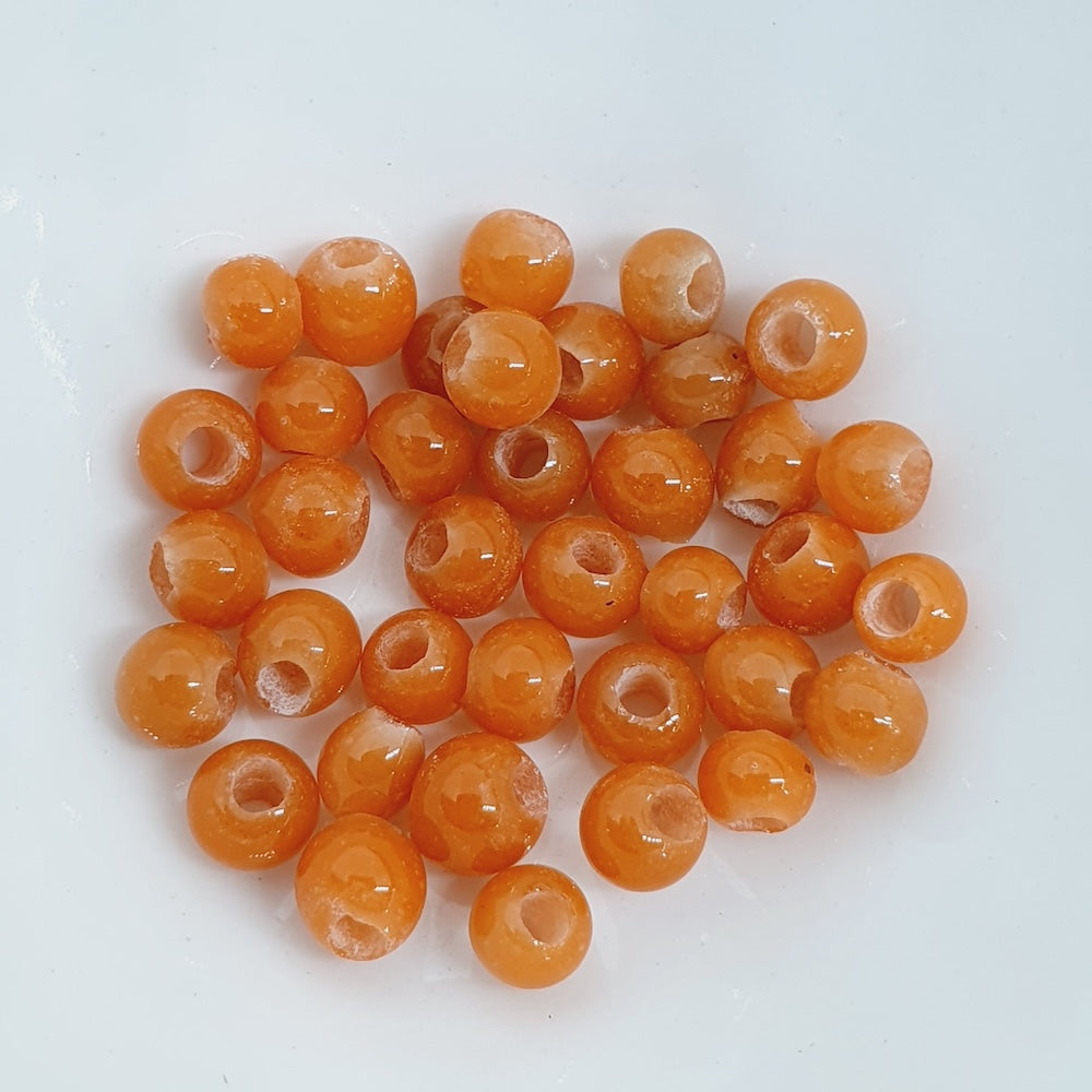 3~4mm Round - Orange Opaque - Java Glass Lampwork Beads - (1 strand)