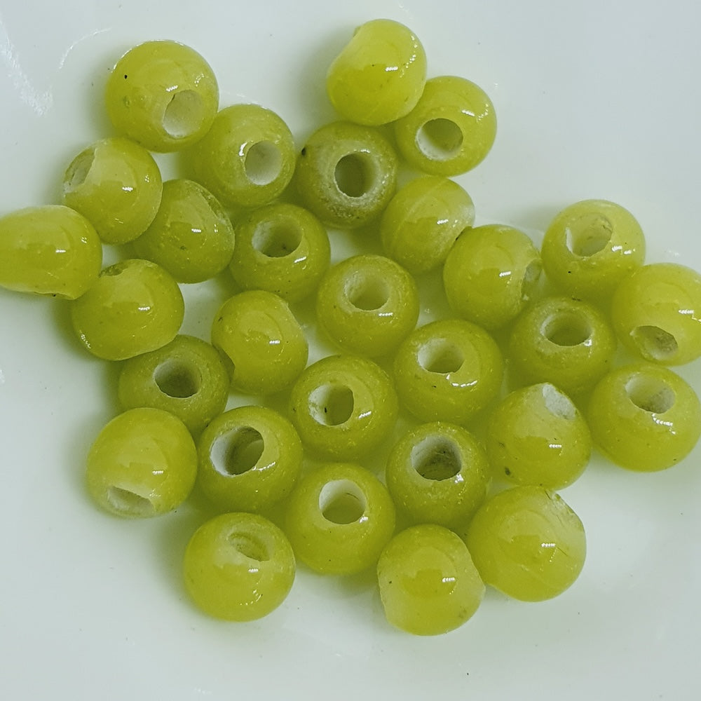 3~4mm Round - Pine/Lime Opaque - Java Glass Lampwork Beads - (1 strand)