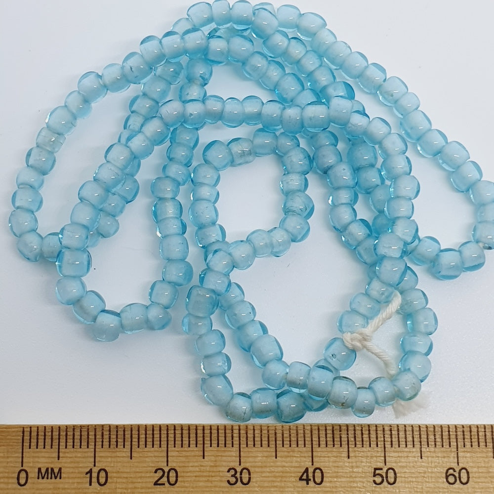 3~4mm Round - Light Blue Transparent - Java Glass Lampwork Beads - (1 strand)
