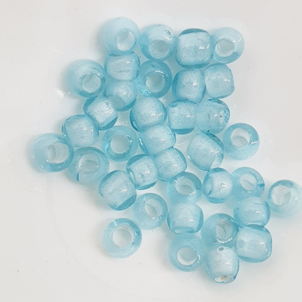 3~4mm Round - Light Blue Transparent - Java Glass Lampwork Beads - (1 strand)