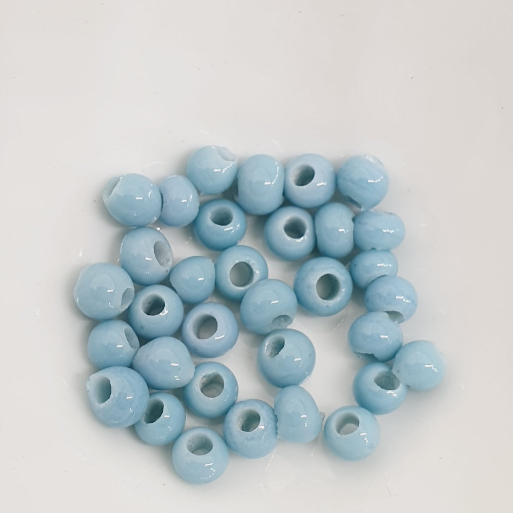 3~4mm Round - Duck Egg Blue Opaque - Java Glass Lampwork Beads - (1 strand)