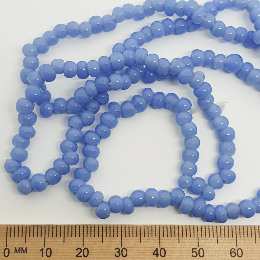 3~4mm Round - Milky Blue Opaque - Java Glass Lampwork Beads - (1 strand)