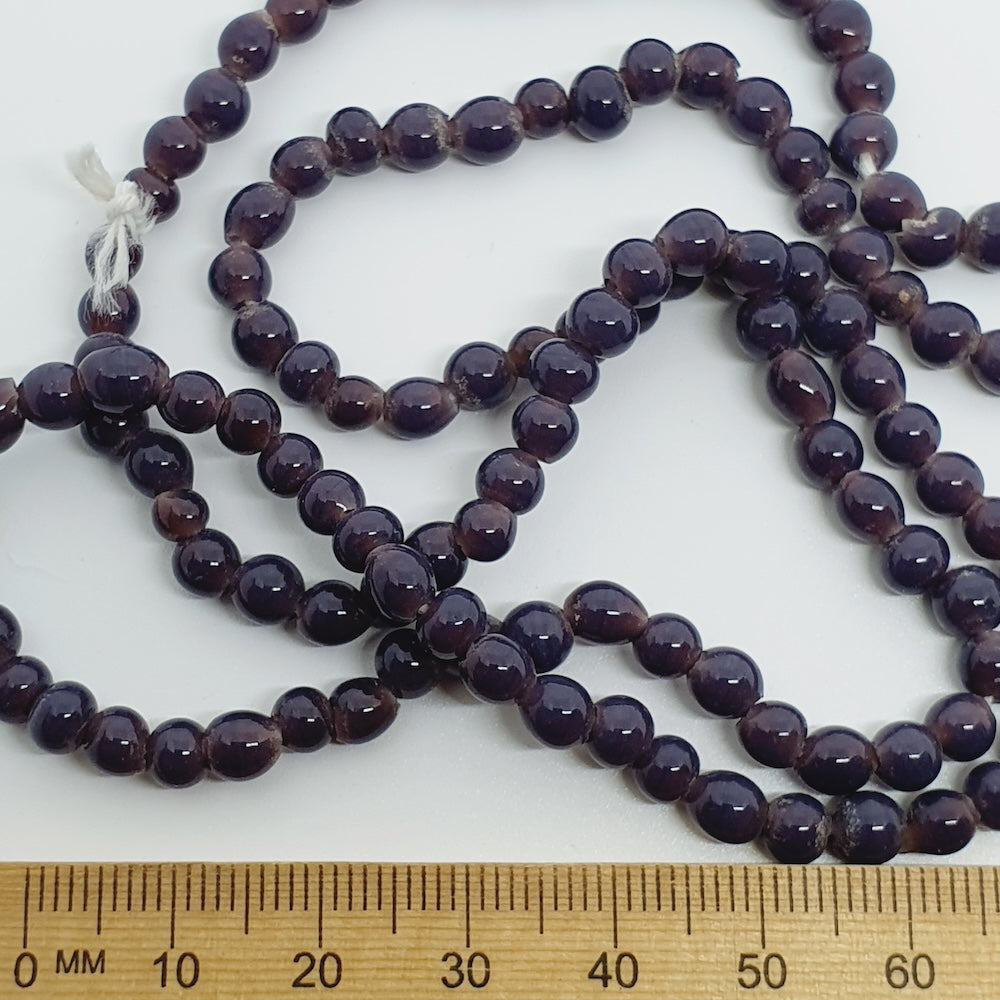 3~4mm Round - Dark Purple Opaque - Java Glass Lampwork Beads - (1 strand)