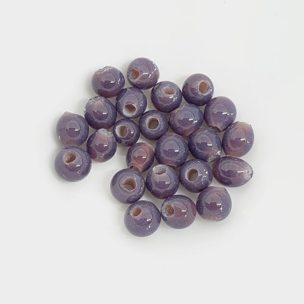 3~4mm Round - Dark Purple Opaque - Java Glass Lampwork Beads - (1 strand)
