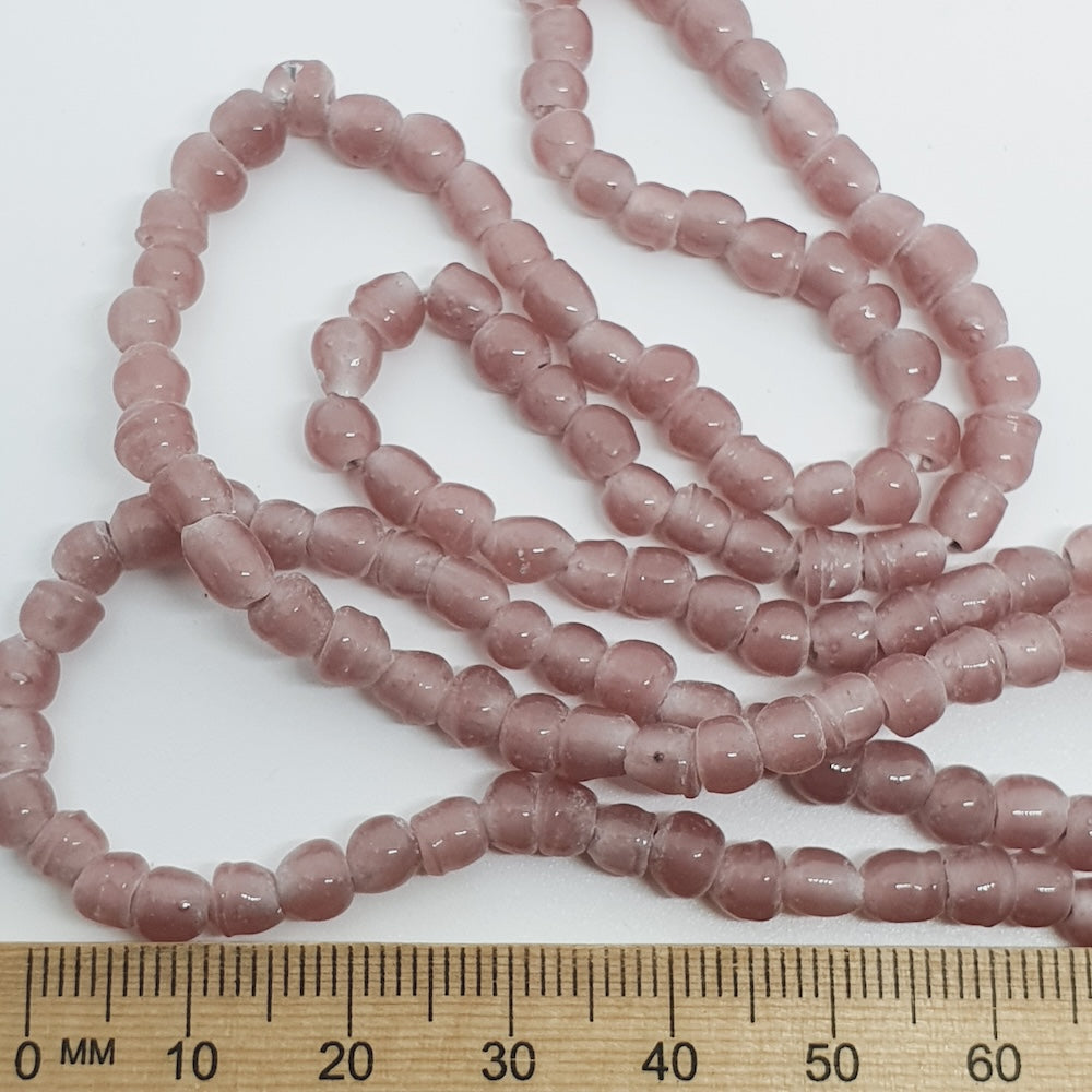 3~4mm Round - Pink Transparent - Java Glass Lampwork Beads - (1 strand)