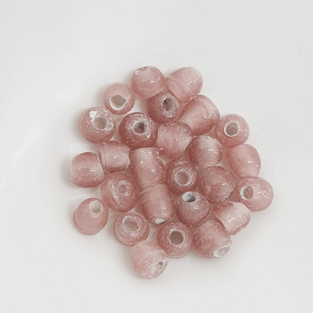 3~4mm Round - Pink Transparent - Java Glass Lampwork Beads - (1 strand)