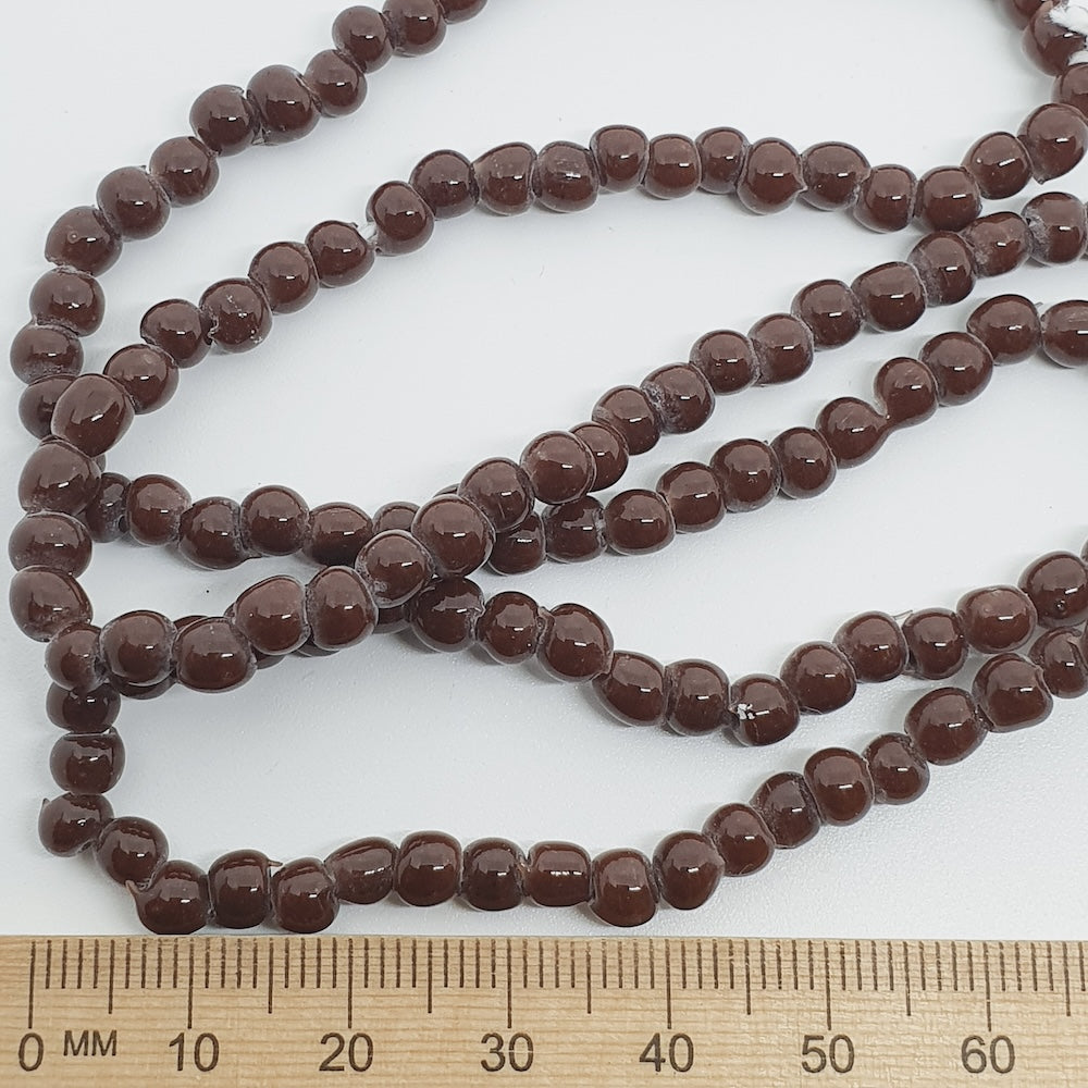 3~4mm Round - Chocolate Brown Opaque - Java Glass Lampwork Beads - (1 strand)