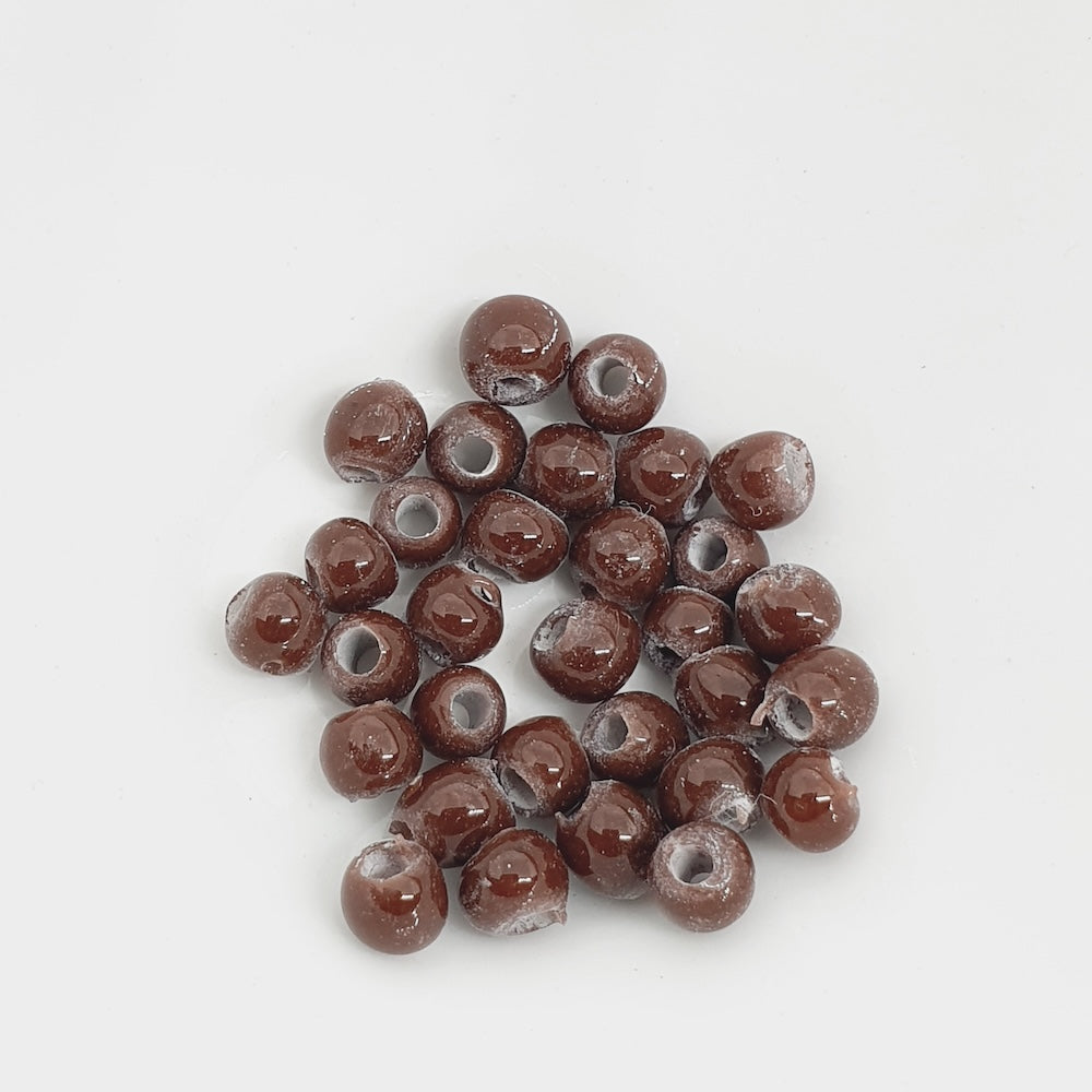 3~4mm Round - Chocolate Brown Opaque - Java Glass Lampwork Beads - (1 strand)