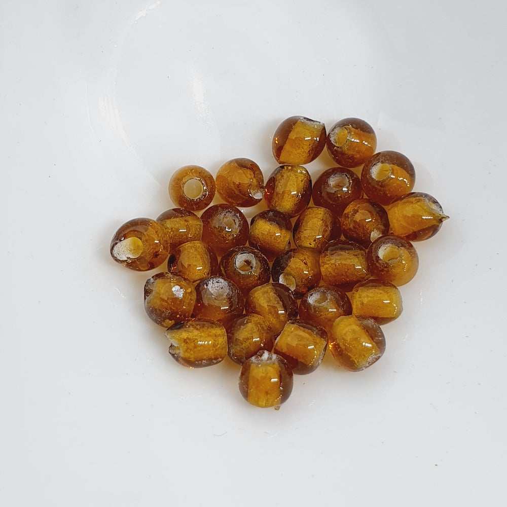 3~4mm Round - Amber Transparent - Java Glass Lampwork Beads - (1 strand) - Bead Shack