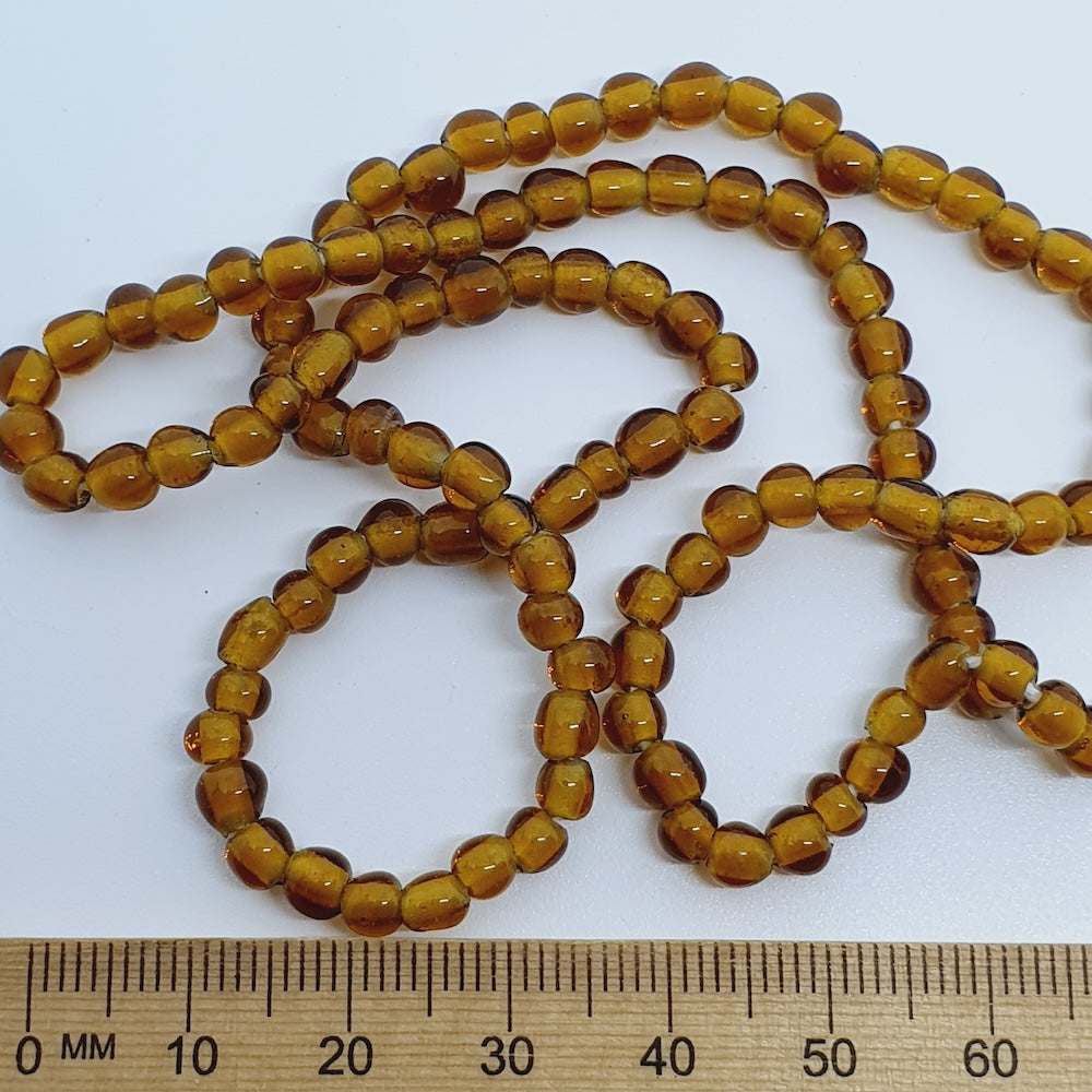 3~4mm Round - Amber Transparent - Java Glass Lampwork Beads - (1 strand) - Bead Shack