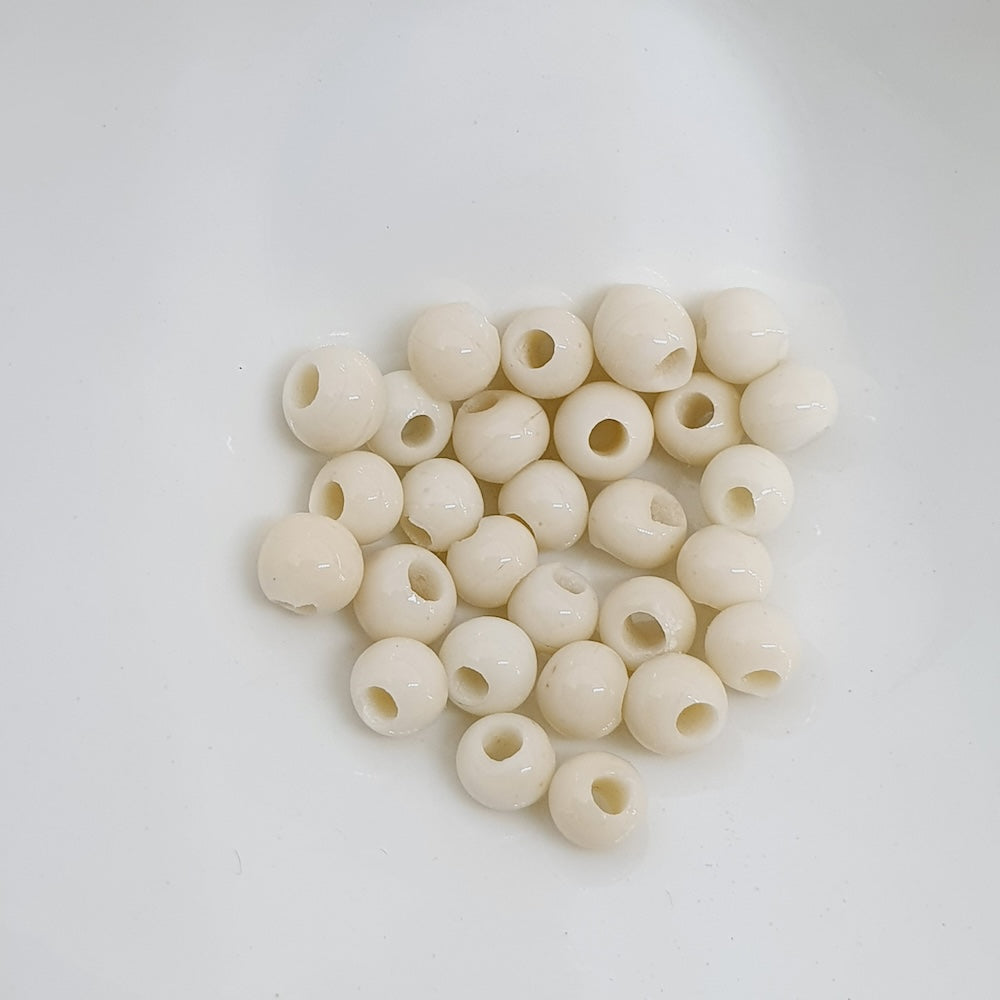 3~4mm Round - Cream Opaque - Java Glass Lampwork Beads - (1 strand)