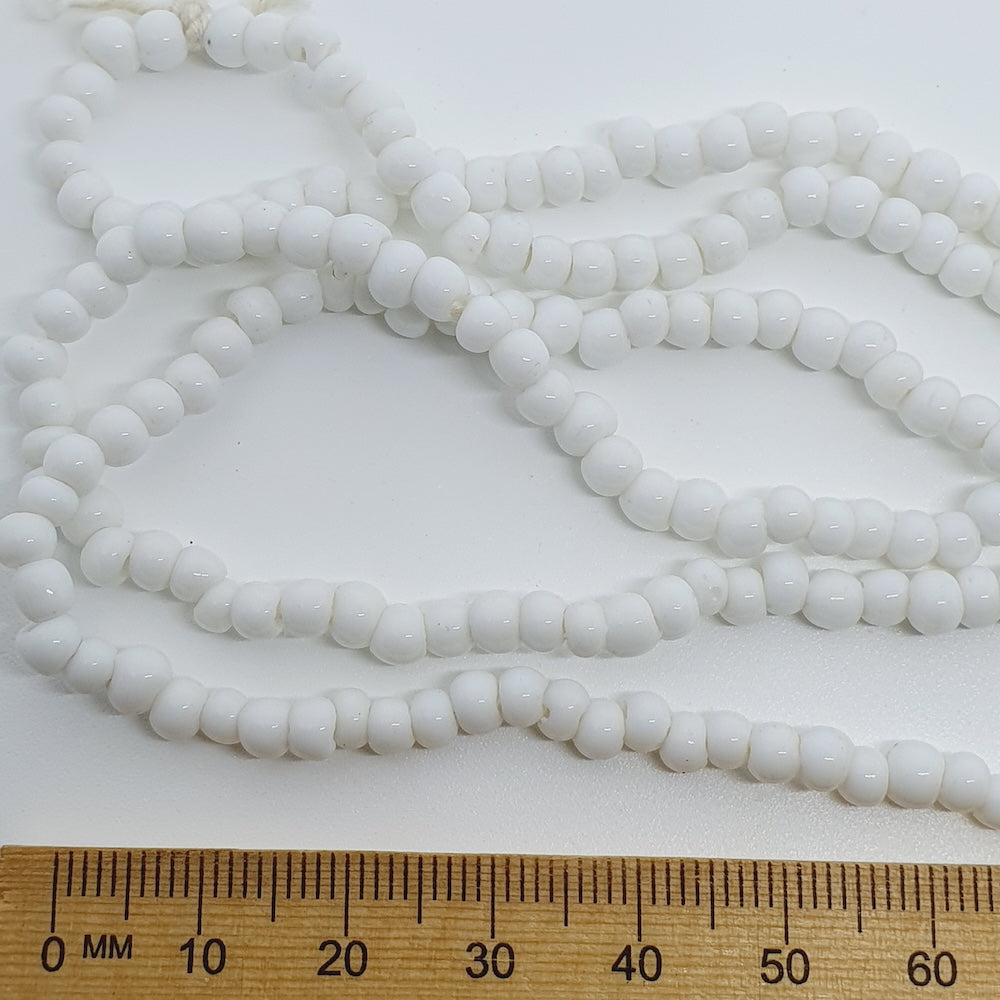 3~4mm Round - White Opaque - Java Glass Lampwork Beads - (1 strand)