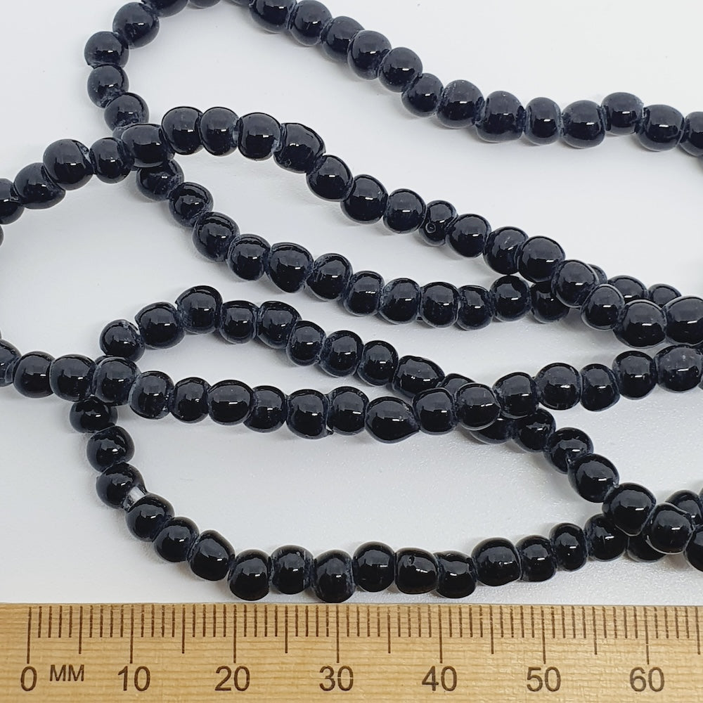 3~4mm Round - Black Opaque - Java Glass Lampwork Beads - (1 strand)