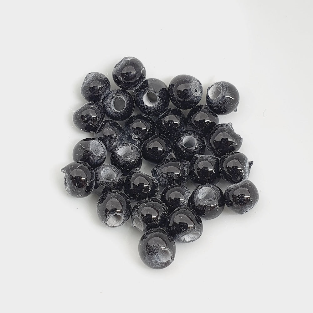 3~4mm Round - Black Opaque - Java Glass Lampwork Beads - (1 strand)