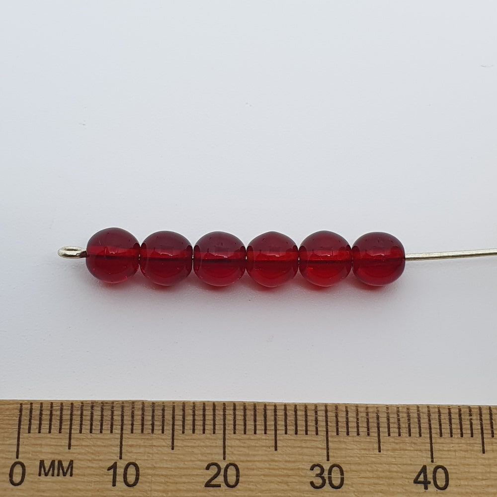 6mm Round (25) - Ruby Red Transparent - Vintage Czech Glass Beads