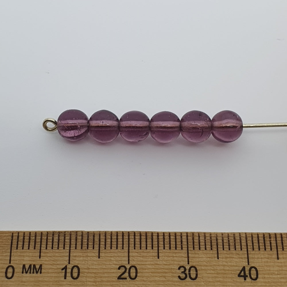 6mm Round (150) - Amethyst Transparent - Vintage Czech Glass Beads