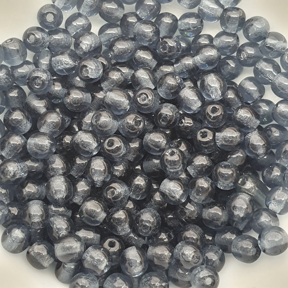 4mm Round (100) - Indicolite Blue Transparent - Vintage Czech Glass Beads