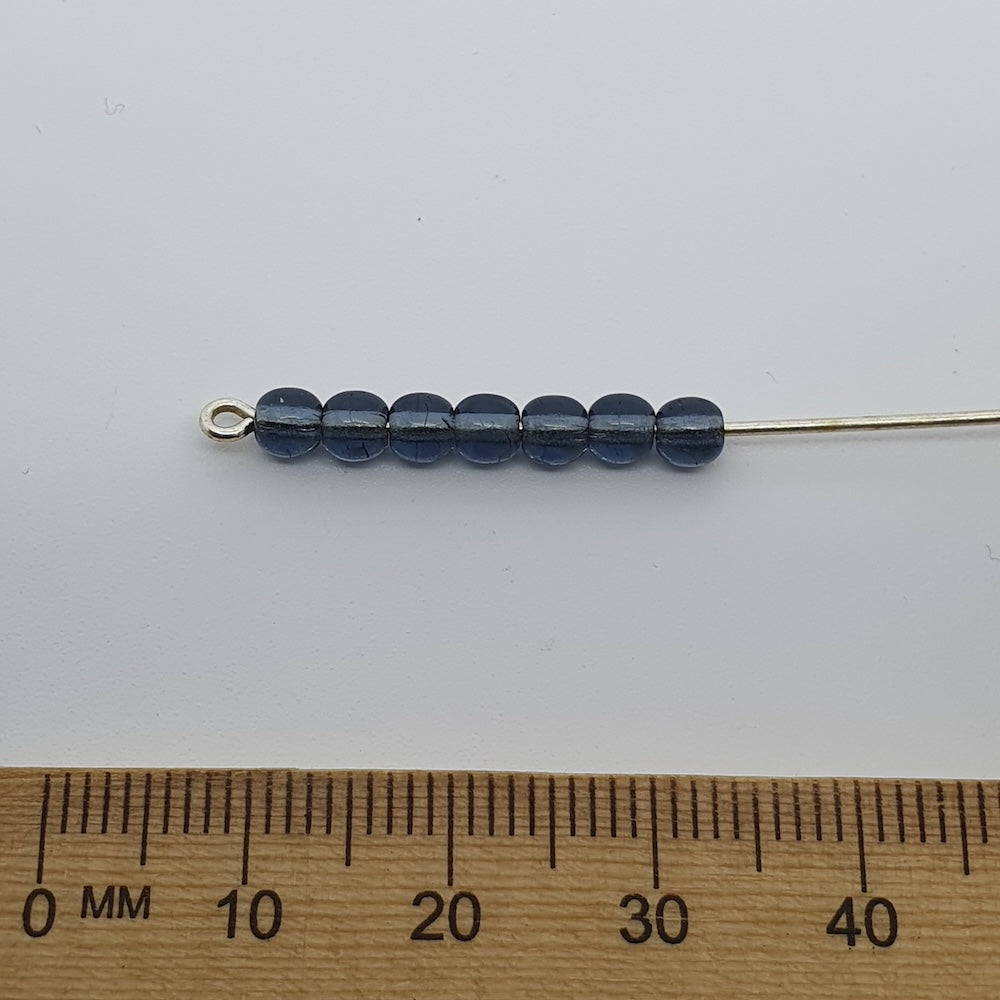 4mm Round (100) - Indicolite Blue Transparent - Vintage Czech Glass Beads