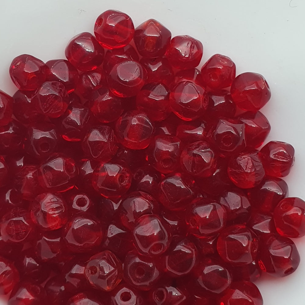 5mm Facet Round (25) - Red Transparent - Vintage Czech Glass Beads