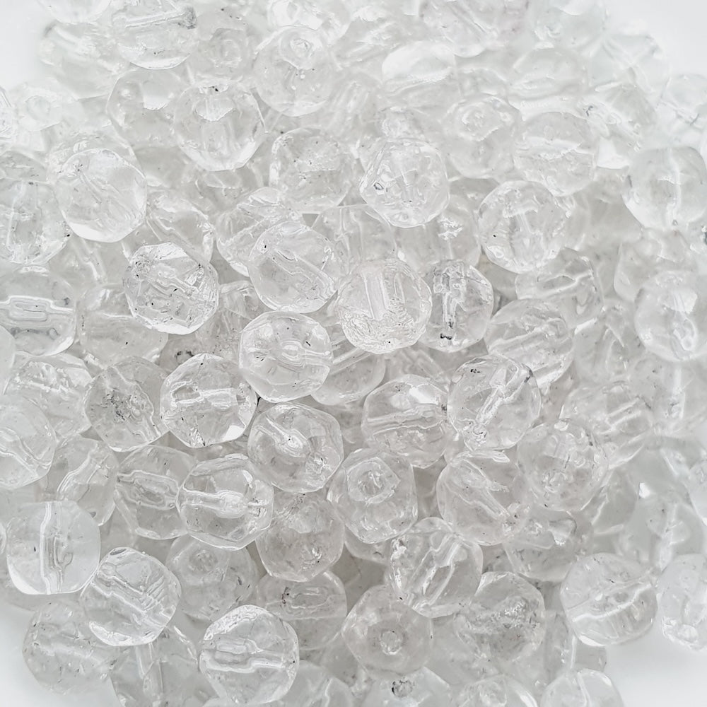 4mm Facet Round (100) - Clear Transparent - Vintage Czech Glass Beads