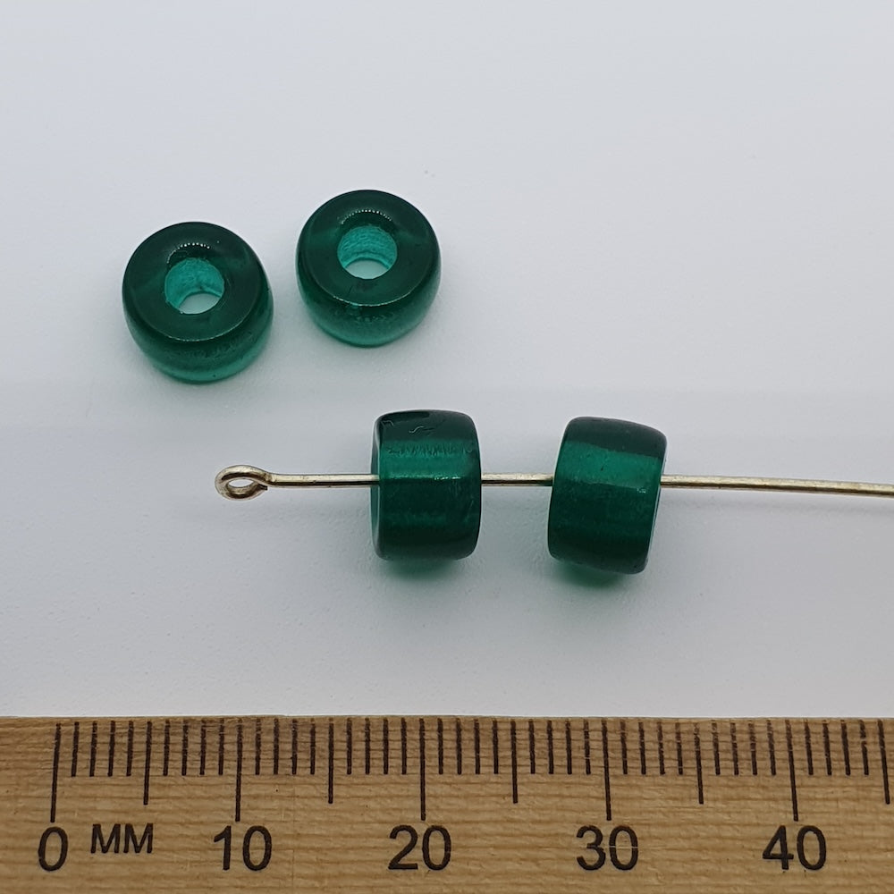 9mm Pony (50) - Emerald Transparent - Vintage Czech Glass Beads - Bead Shack